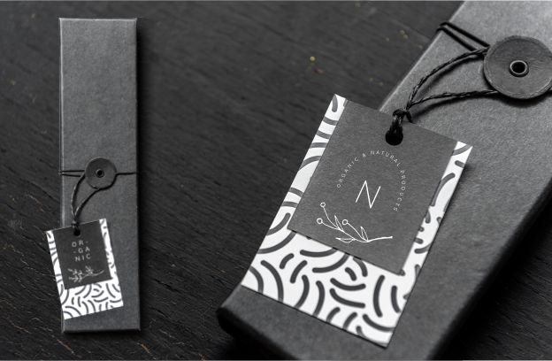 Packaging, Branding, Signage, Hang Tags, and Black and White image